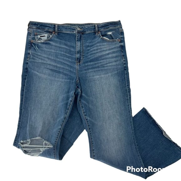 NWT American Eagle Super Hi-Rise Flare Stretch Denim Jeans Sz 20R Raw hem
